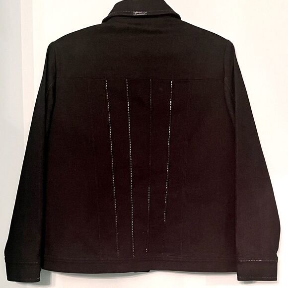 St. John Sport Jacket Black Denim by Marie Gray with Sequins Cotton Blend - Picture 2 of 6